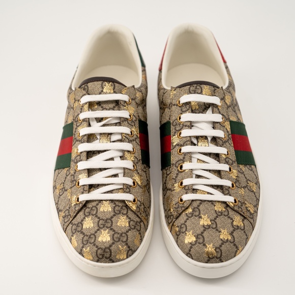 Size 10.5G 11 US Gucci Ace GG Supreme Bee Print Canvas Beige - Picture 3 of 12